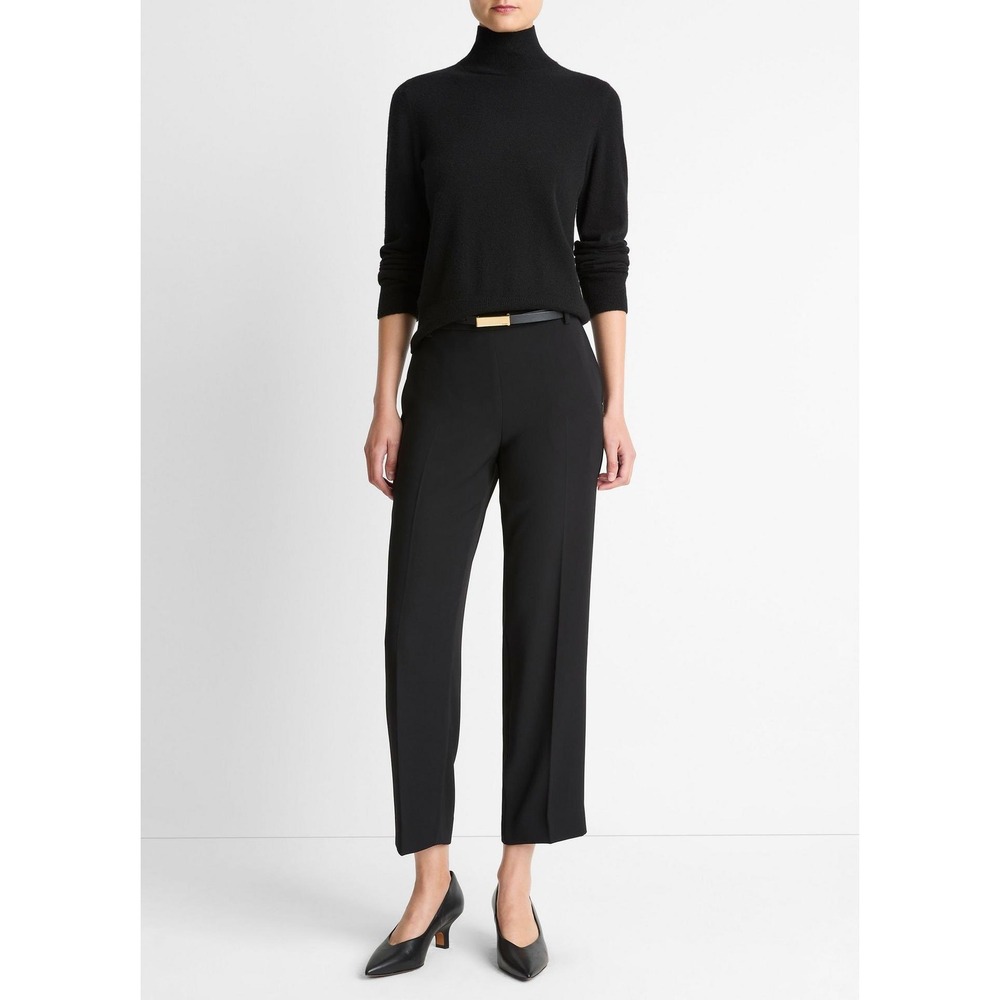 Vince Black High-Rise Pleated Tapered Ankle Trousers Pull-on Pants